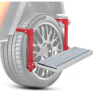Folding Heavy Duty Tire Step, Truck Accessories for SUVs & RVs, Semi Truck Accessories, Non-Slip Steel Surface, 10”-15” Adjustable Fit, 350 Lbs Weight Capacity, Easy Installation & Adjustment, Red