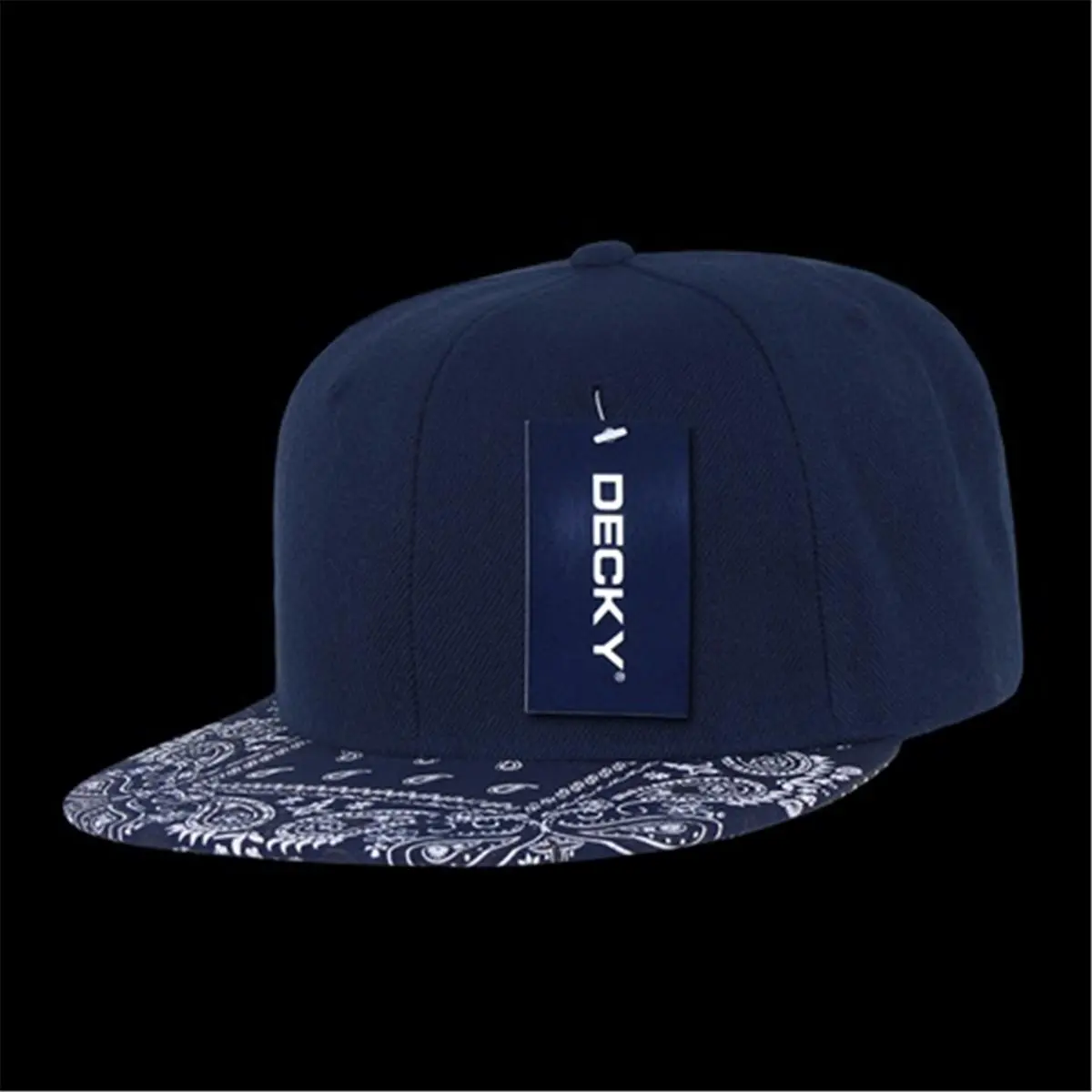Retro Acrylic Bandana Snapback Cap - Unique 6-Panel Constructed, High Crown, Flat Bill, Paisley Print, Plastic Snapback Closure, 1 Size, Navy Casual Fashion Apparel, One Size