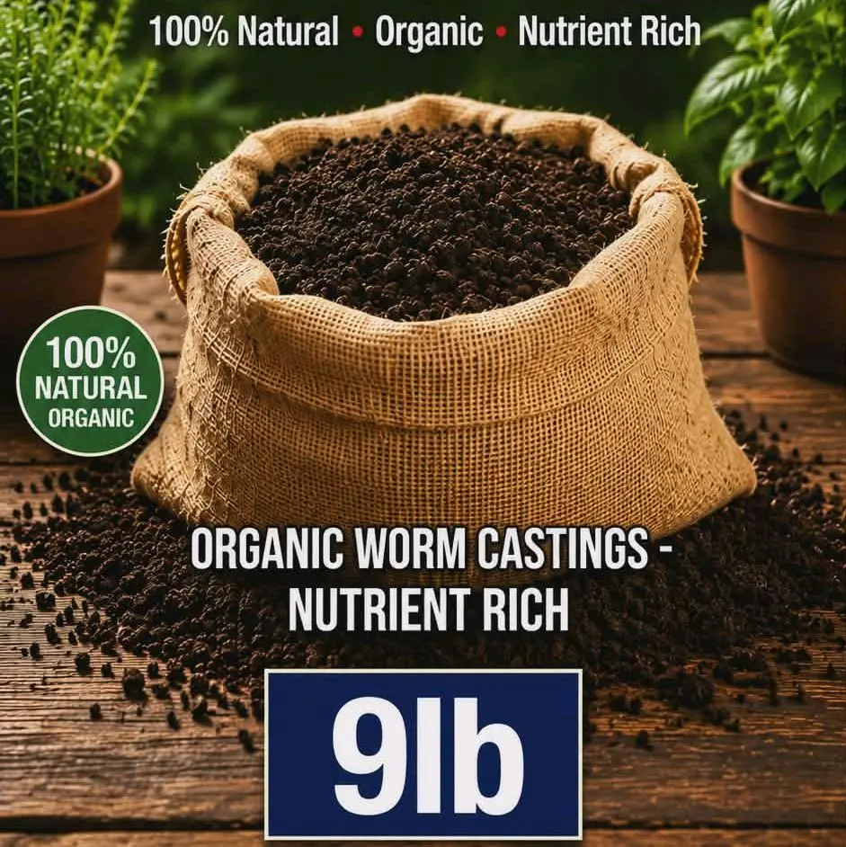 Worm Castings Organic (9 lb) - All-Natural Soil Amendment for Plant Health, Growth, Care Management, and Plant Resuscitation