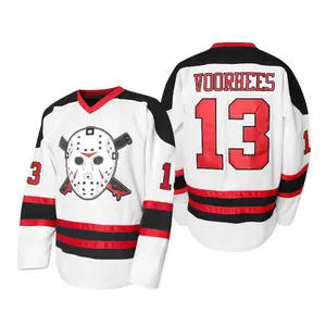 Jason Vorhees hockey jersey #13; Friday the 13th hockey jersey; custom sewn hockey jersey for Halloween.