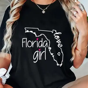 100% Cotton I Love Florida Girl" Black T-Shirt - & Comfy with White Florida Map Design, s, - Perfect Gift for Home & Event Wear