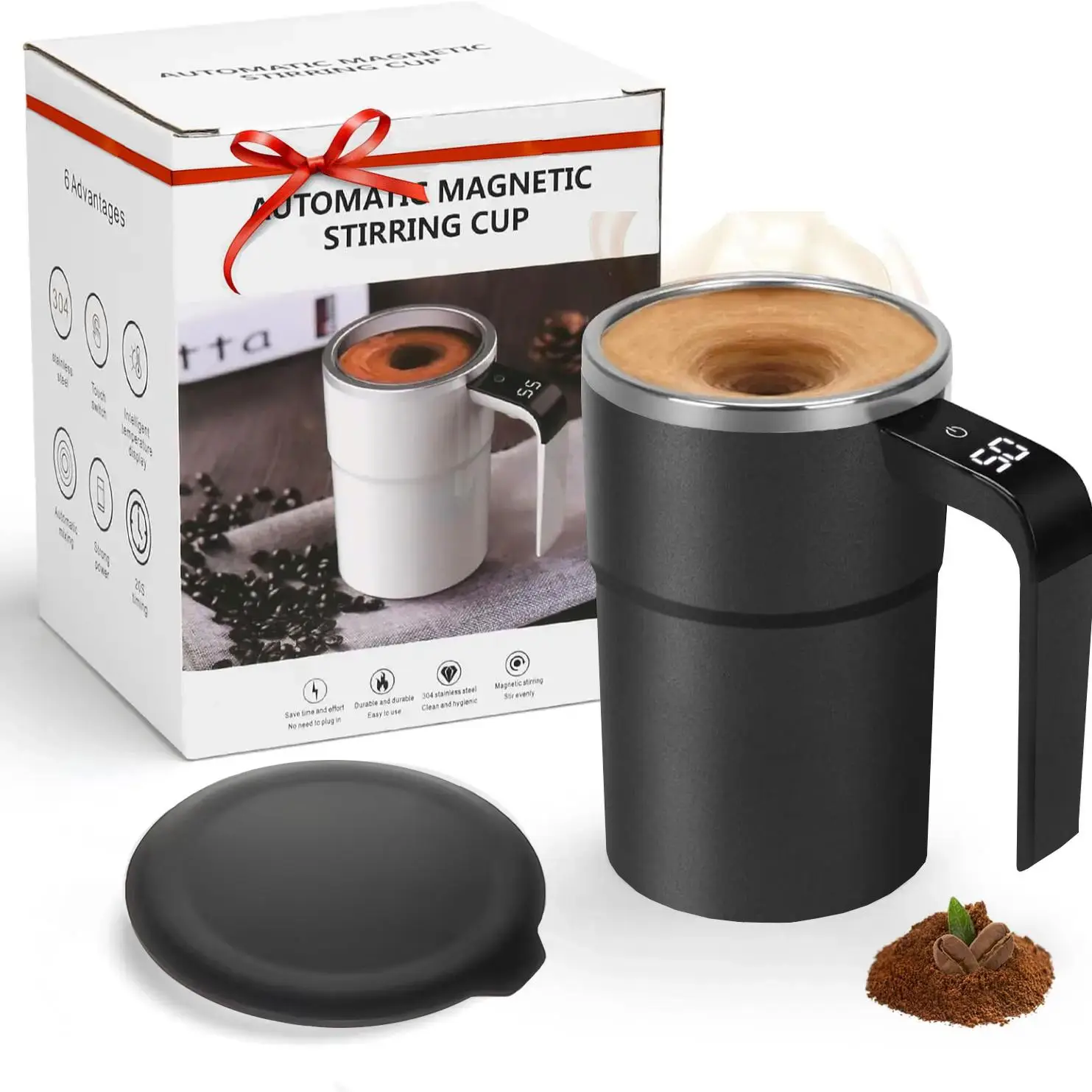 12.85oz Automatic Magnetic Stirring Coffee Mug, Rechargeable Digital Display Personal Coffee Cup for Office Kitchen Travel, Gifts for Family & Friend