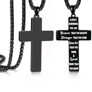 SAM & LORI Easter Basket Stuffers Simple Cross Necklace for Men Boys Inspirational Gifts for Him Stainless Steel Pendant Chain 1st First Communion Confirmation Gifts Teenage Teen Birthday 13 Year Old Pendant Valentines Day Christmas Stocking Fathersdaygif