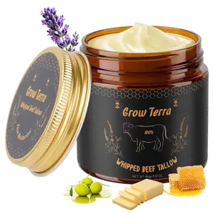 [mothersdaygift] Grow Terra Whipped Grass-Fed Beef Tallow Honey Balm - 2.12 Oz, Deeply Moisturizing Balm for Soft Smooth Glowing Skin Handmade All-Natural Lavender Balm Hydrating Comforting Firming Nourishing Dry Skin Care