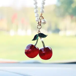 Cute Cherry Fruit Car Mirror Hanging Ornament, Interior Decoration, Car Interior Accessory, Car Accessories Gift, Adorable and Delicate Design