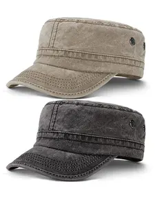 2 Pack Men's Casual Military Caps Cadet Army Caps Vintage Flat Top Cap All Seasons Vintage Style Cap