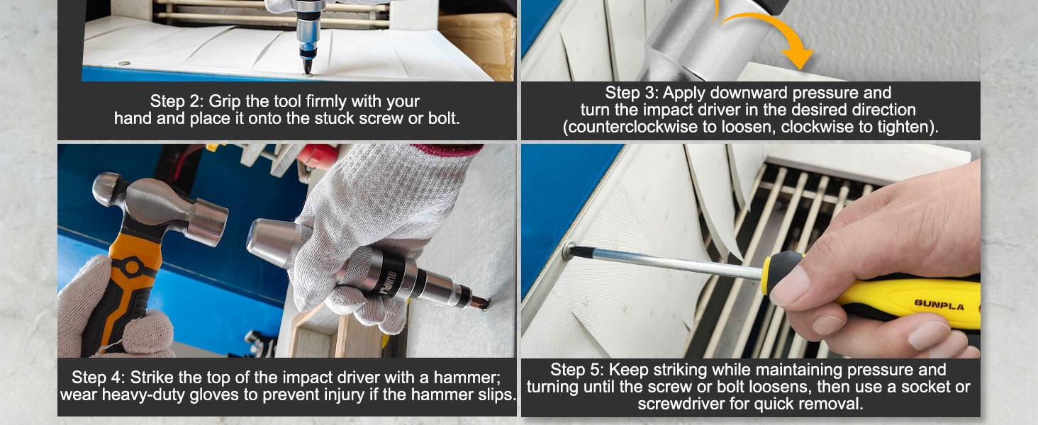 Gunpla 1/2" Heavy Duty Manual Impact Driver Set | S2 Alloy Steel Bits & 40CR Driver | Professional Rusted Bolt Remover & Frozen Nut Extractor | 12Pcs Reversible Impact Screwdriver Kit