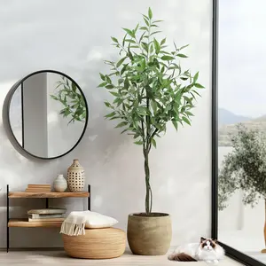 【GARVEE】Realistic Artificial Eucalyptus Tree 4FT – Faux Silk Lush Leaves – Low-Maintenance Decorative Greenery – Indoor/Outdoor Home, Office, Living Room, Garden, Balcony Décor