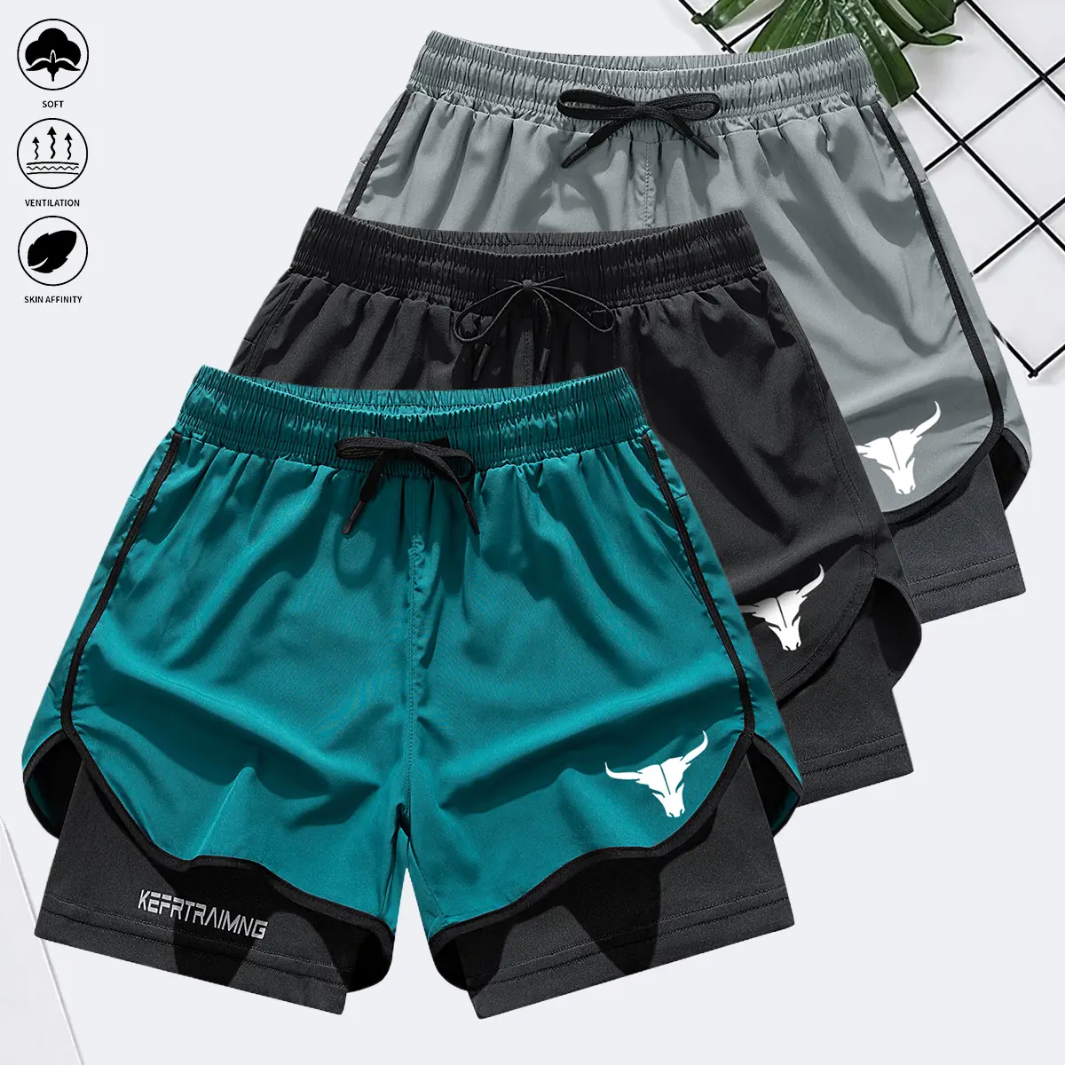 Men's 2-in-1 Athletic Gym Shorts - Lightweight, Quick-Drying, Double-Layer Liner, Pockets for Workout Fitness, M, Clothes, Men's Wear, Elastic Waist, Built-In Pockets, Active, Fitted, Quick Dry, Synthetics