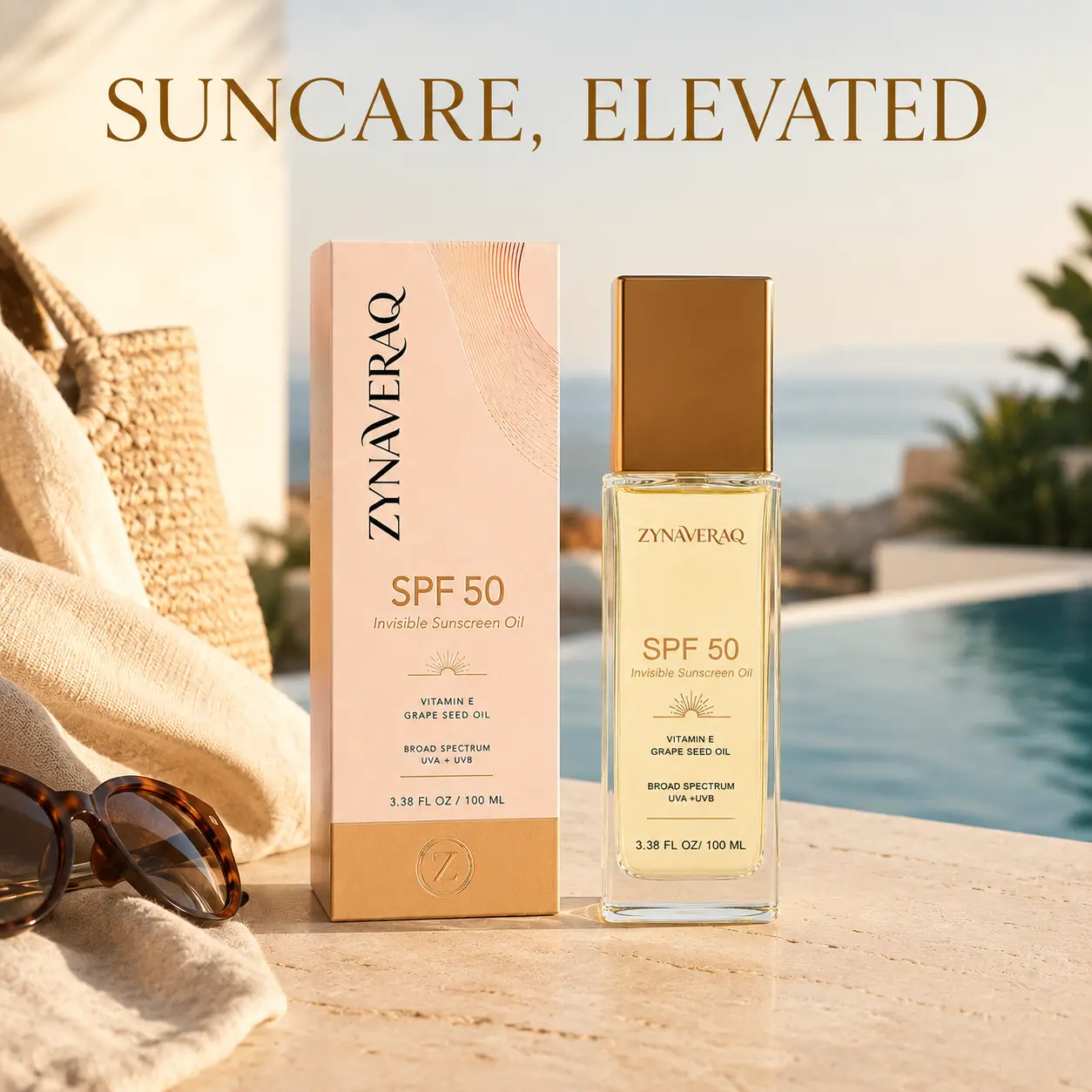 SPF 50 Body Sunscreen Oil Broad Spectrum UVA UVB Protection Lightweight Hydrating Invisible Finish No White Cast Fast Absorbing Daily Sun Care Vitamin E and Grape Seed 3.38 fl oz