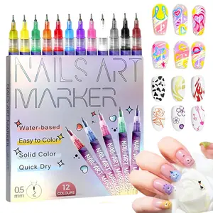 12 Color Nail Art Pens, 0.5 MM Nail Polish Pens Set,Drawing Painting Acrylic Painted Pen Kit, Waterproof and Quick-drying Nail for DIY Nails Art Design Manicure Tools, Flower Design Nails, Nail Art Accessories, Nail Art Markers