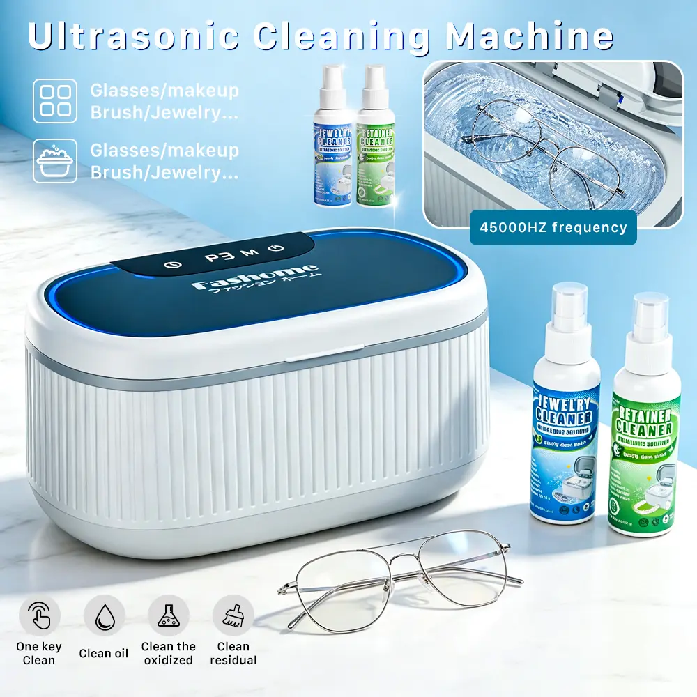 Fashome Jewelry Ultrasonic Cleaner Machine, 45kHz Portable Ring Necklace Earring Cleaner with 304 Stainless Steel Tank, 5 Smart Modes, 550ml for Home