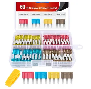 Nilight 60PCS 3-Prong Micro3 ATL Car Blade Fuses Assortment Kit - 5A,7.5A,10A,15A Automotive Replacement, Fuse Puller Included, Vehicle Accessories for Trucks, SUVs