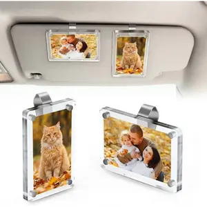 Magnetic Sun Visor Photo Holder for Car – 2-Pack Clear Acrylic Clips, Easy Install, Display Family or Pet Pictures, Car Accessory Gift