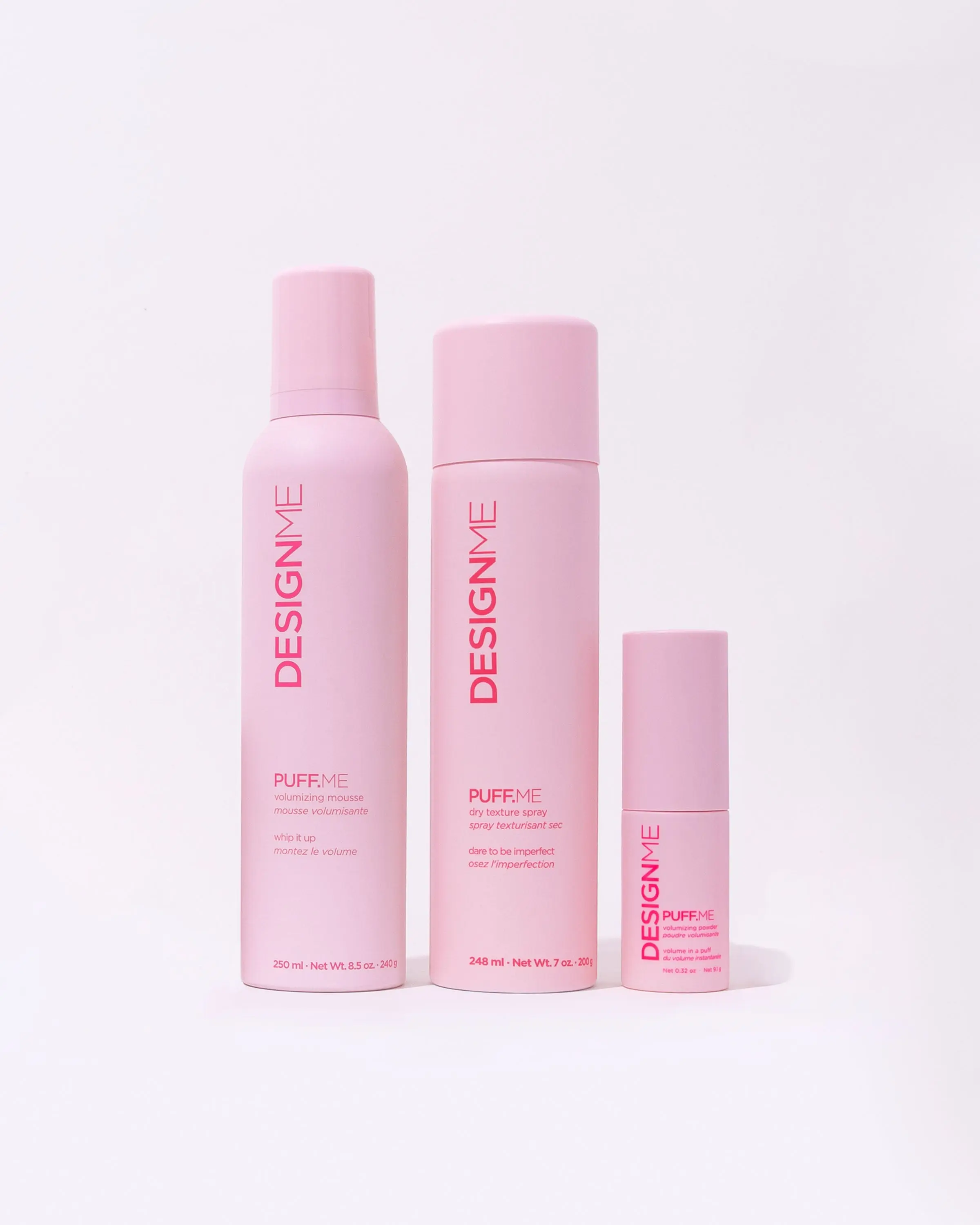 DesignMe Volume Styling Bundle PUFF.ME Volumizing Mousse 250ml Dry Texture Spray 248ml & Volumizing Powder 9g for Long Lasting Volume Body & Texture Haircare