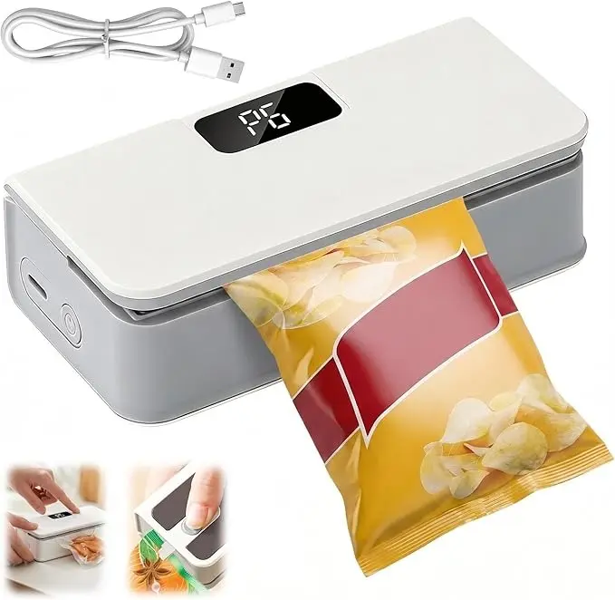 Mini Bag Sealer With Cutter USB Rechargeable Portable Heat Sealer For Snack Bags Food Storage Coffee Chips Pet Food 2 In 1 Compact Plastic Bag Sealing Machine Magnetic Kitchen Gadget For Travel Camping Home Use