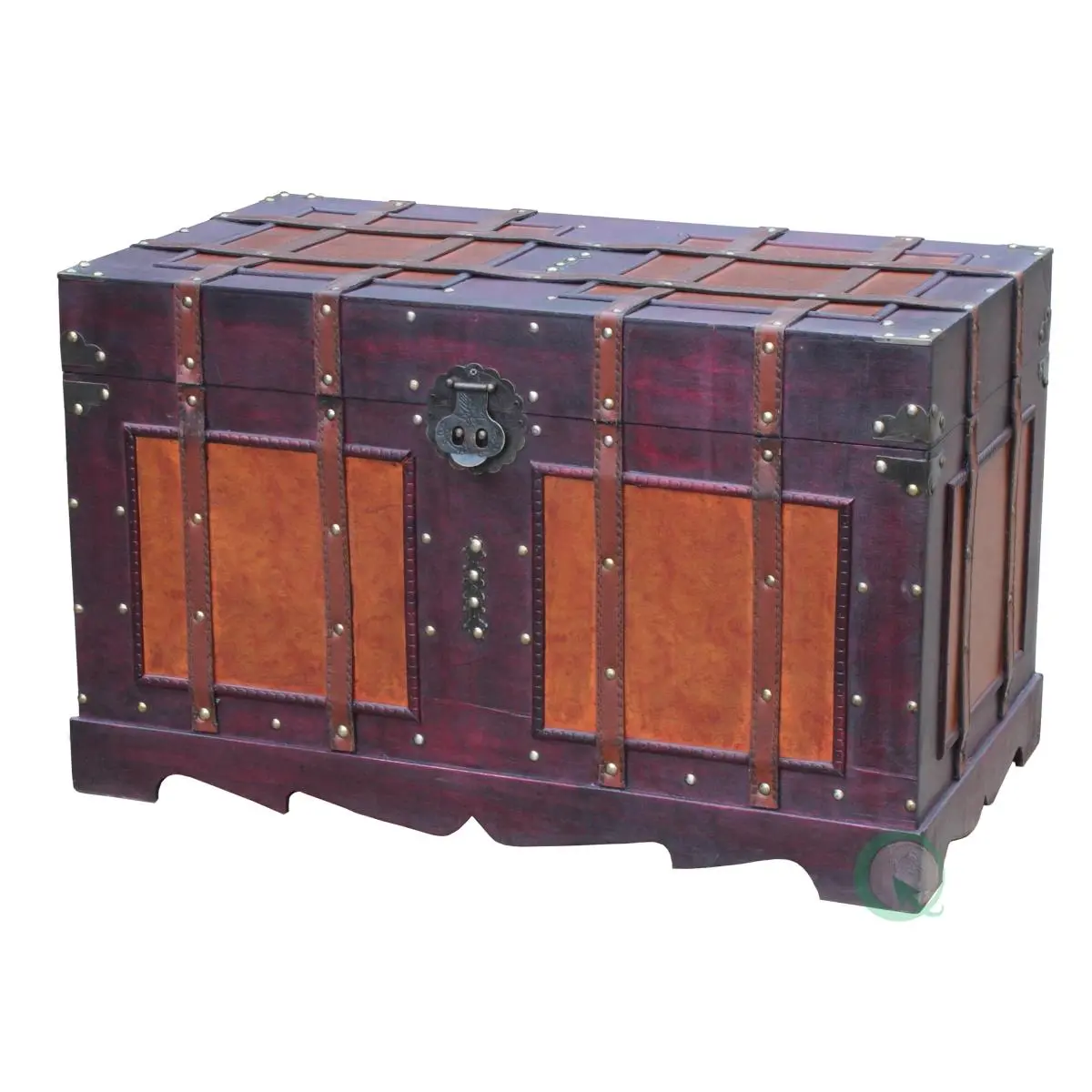 Vintage Handcrafted Large MDF-Wood Victorian Distressed Stain Steamer Trunk, Decorative Home Decor Organizer Storage Box for Book Storage, Ample Space for Decorative Use