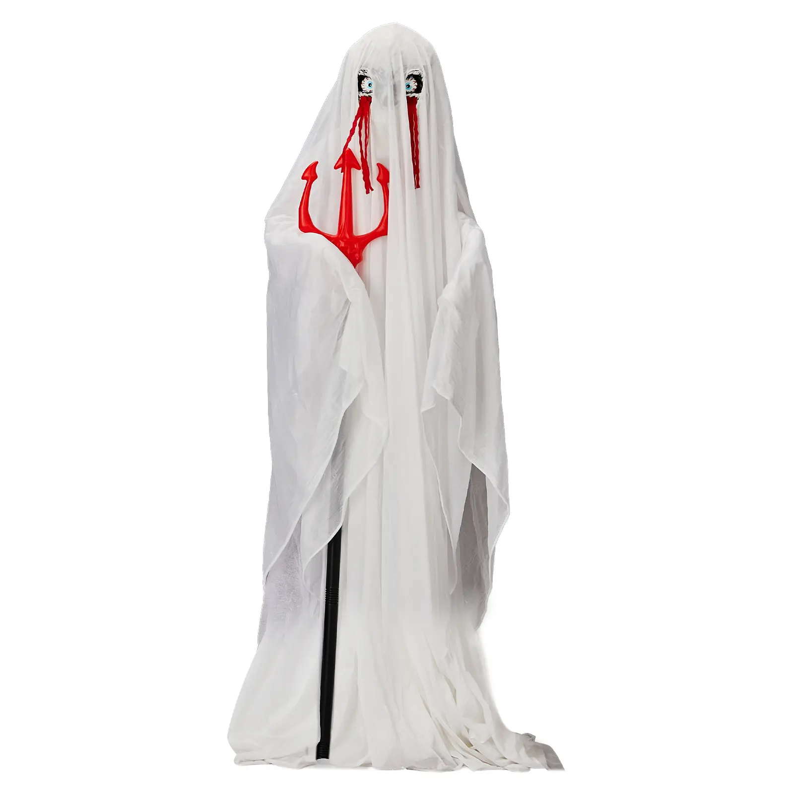 Ubesgoo 4.3ft Halloween Decorations Outdoor Life Size Animatronics Ghost with Trident, Sound-Actived Party Decor with Green Lights and Creepy Sound, Scary Haunted House Props for Garden Yard Lawn
