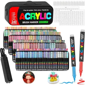 240 Colors   Markers with Automatic Ink Control System, Soft Brush Tip  Markers for Paper, Rock, , Canvas, Glass and Ceramic Art Supplies,  Pens &  Markers with Bag