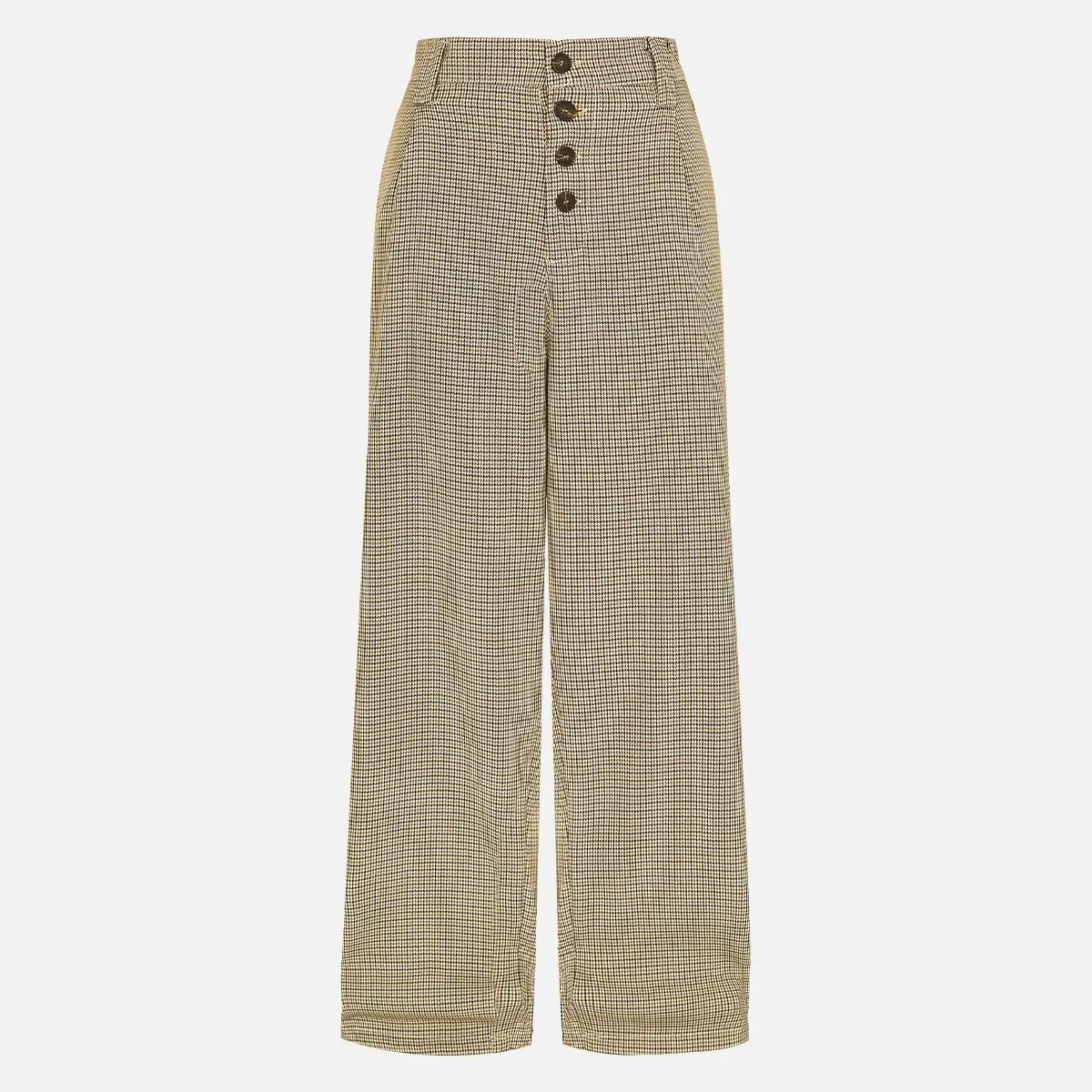 Aelfric Eden Women's High-Waisted Retro Preppy Plaid Button-Front Loose Wide-Leg Drape Polyester Pants - Office Commuter Statement Style Everyday Work Trousers