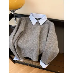Women'S Elegant Two-Tone Polo Collar Sweater - & Contrast, Long Sleeve Pullover with Button Details, All-Season Versatile Layering Piece for Casual or Formal Outfits, Versatile Fashion, Classic Collar Design, Quality Craftsmanship