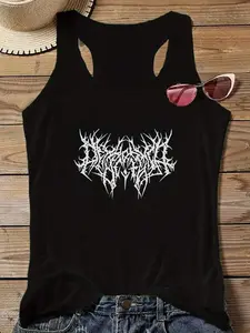 Plus Size - Women'S Heavy Metal Graphic Tank Top - Black Sleeveless Shirt With Gothic Chains & Spikes Design, Lightweight Breathable Fabric For Concerts, Festivals, Everyday Streetwear - Plus Size Friendly Casual Summer Vest, Rock And Roll T Shirts, Festi