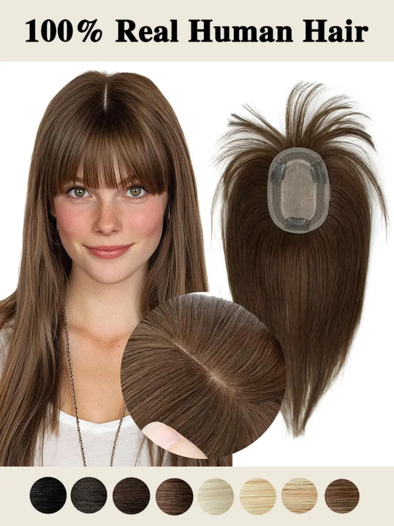 Real Human Hair Topper with Bangs for Thin Hair, 8 Inch Length Amazon.com : HAIRCUBE Human Hair Toppers For Women, 100  main image 2