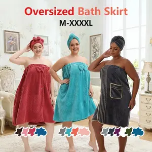 Oversized Women Bath Skirts Set - Absorbent Soft Robe & Hair Towel, Multiple Styles, Size M-XXXXL for Home, Bath & Sauna