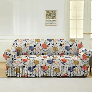 Floral Print Sofa Cover, 1 Count Sofa Slipcover with Tie Rope, Dustproof Sofa Protector for Home Living Room, Sofa Protector for Home Living Room, Soft Sofa Protector