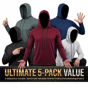 5 Pack Men's Essential Long Sleeve Hoodies Moisture Wicking Activewear Tops for Men