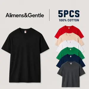 5-Pack 100% cotton Alimens&Gentle Men's Slim Fit Crew Neck Casual T-Shirts - Super Soft, Tagless, Essential Tees for Everyday Wear Summervibes Breathable Streetwear Streetwear