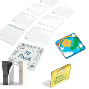 10/20 Pack 2"x2"x0.16" Clear Acrylic DIY Fridge Magnets Set with Adhesive Backing – Square Magnetic Photo Frames for Crafts, Kitchen, Classroom, Party & Office Decoration