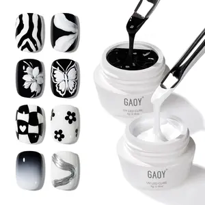 GAOY Black & White Painting Gel for Nail Art, No Wipe Creamy Gel Polish for Lines, Floral Designs, Patterns or French Nail Salon and Home DIY, UV Light Cure