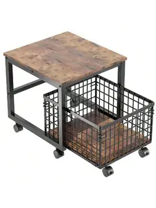 Gaomon Movable Mini Fridge Stand - Sturdy Metal Frame, Foldable Drawer Basket, Lockable Wheels, Kitchen Wooden Organiser Racks, 54x50x45.7cm, for Home Office