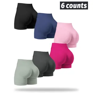 NVWA-Women's 6 Piece Workout Shorts Seamless High Waist Butt Liftings Exercise Athletic FitnessWomen Workout Gym Impact Shorts Hidden Scrunch Butt Lifting Seamless Shorts training gymnastics fitness gym wear