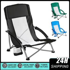 Oversized Heavy-Duty Folding Camping Chair, Portable Outdoor Quad Chair with Padded Lumbar Back, Side Pockets, Cup Holder, Cooler Bag and Backpack Storage for Beach, Picnic, Fishing, Chairs