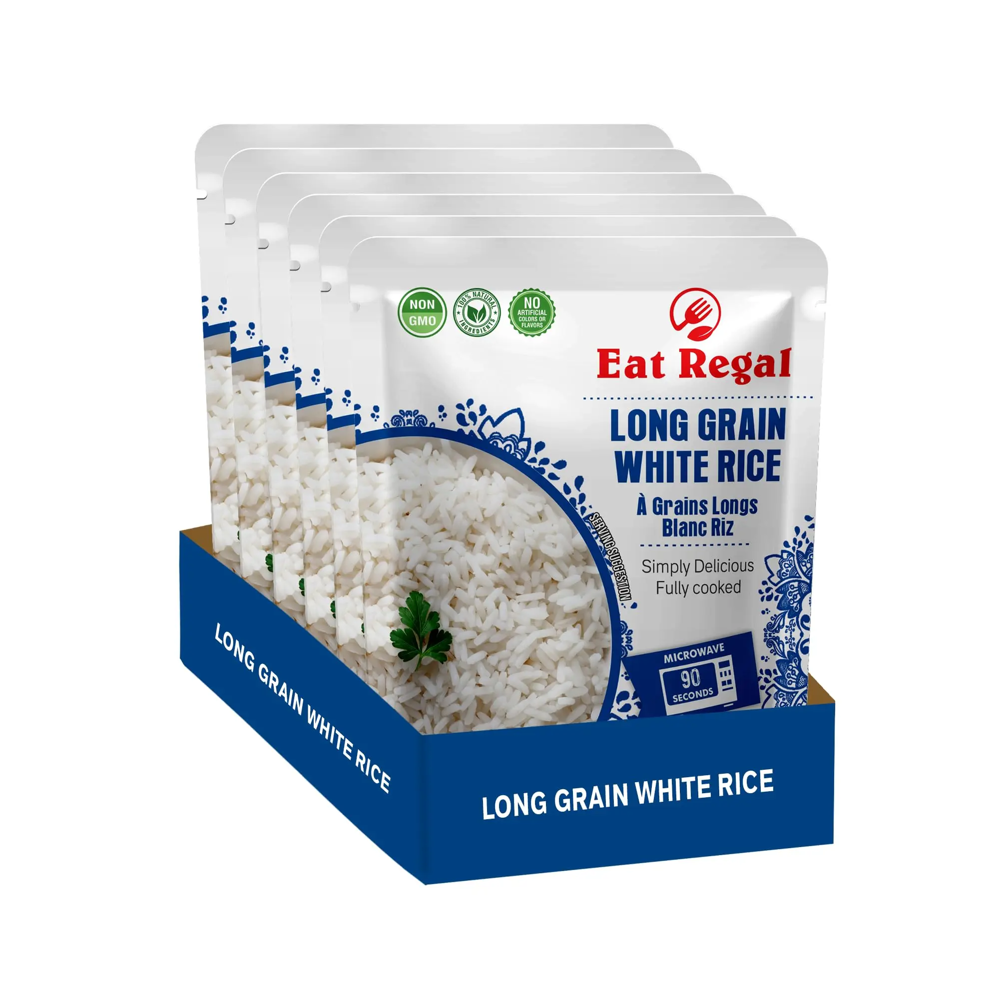 Eat Regal Long Grain White Rice, Pack of 6, 8.8oz | Ready to Eat in 1.5 Minutes | 100% Natural | Pre-Cooked & Microwavable | Traditional Side Dish Carb
