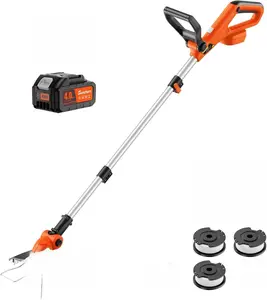 SUNCHERS 20V 12" Cordless String Trimmer with 2 x 4.0Ah Battery & Charger, 9500RPM Motor, 60+ Minutes Runtime, Telescopic Shaft, Auto-Line Feed, 8 Coils, Lawn Edger, Orange