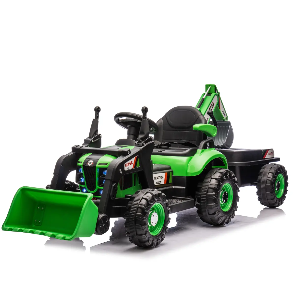 24V Kids Ride-On Electric Tractor Toy with 4-in-1 Construction Attachments (Excavator, Dump Truck & Bulldozer), Parental Remote Control, 3 Adjustable Speeds, Built-in Music Player, LED Tail Lights