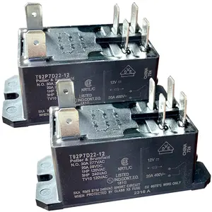 T92P7D22-12 Power Relay (2-Pack) 12VDC 30A 120VAC Double Pole Single Throw Normally Open Flange Mount, Industrial Grade Replacement for HVAC, Automotive and PLC Control