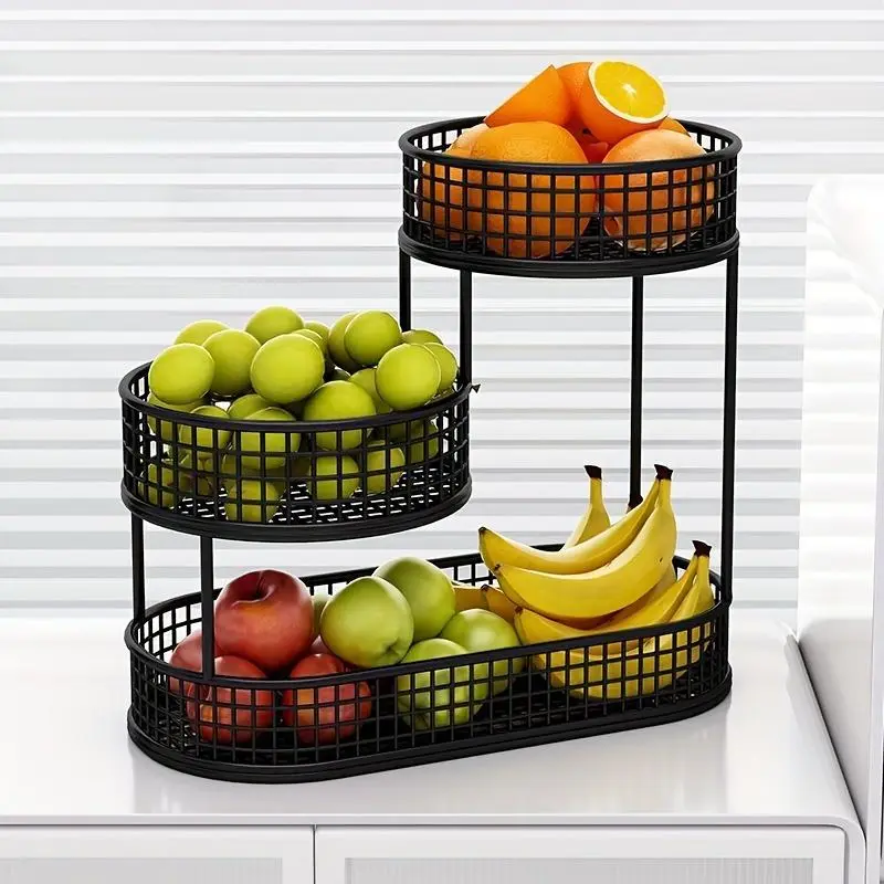 Multi-layer Metal Fruit Basket, Round Snack & Fruit Storage Basket, Fruit & Vegetable Organizer for Home Kitchen Living Room Coffee Table, Home Decor, Kitchen Food Accessories, Dresser Organizer, Kitchen Storage Rack, Durable Storage Organizer