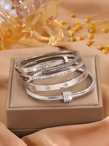 4pcs Light Luxury Elegant Stainless Steel Minimalist Style Bracelet Set, Suitable for Daily Commuting, Perfect as a Thoughtful Gift for Song Girlfriend, Stackable Bracelet, Elegant Minimalist Bangle