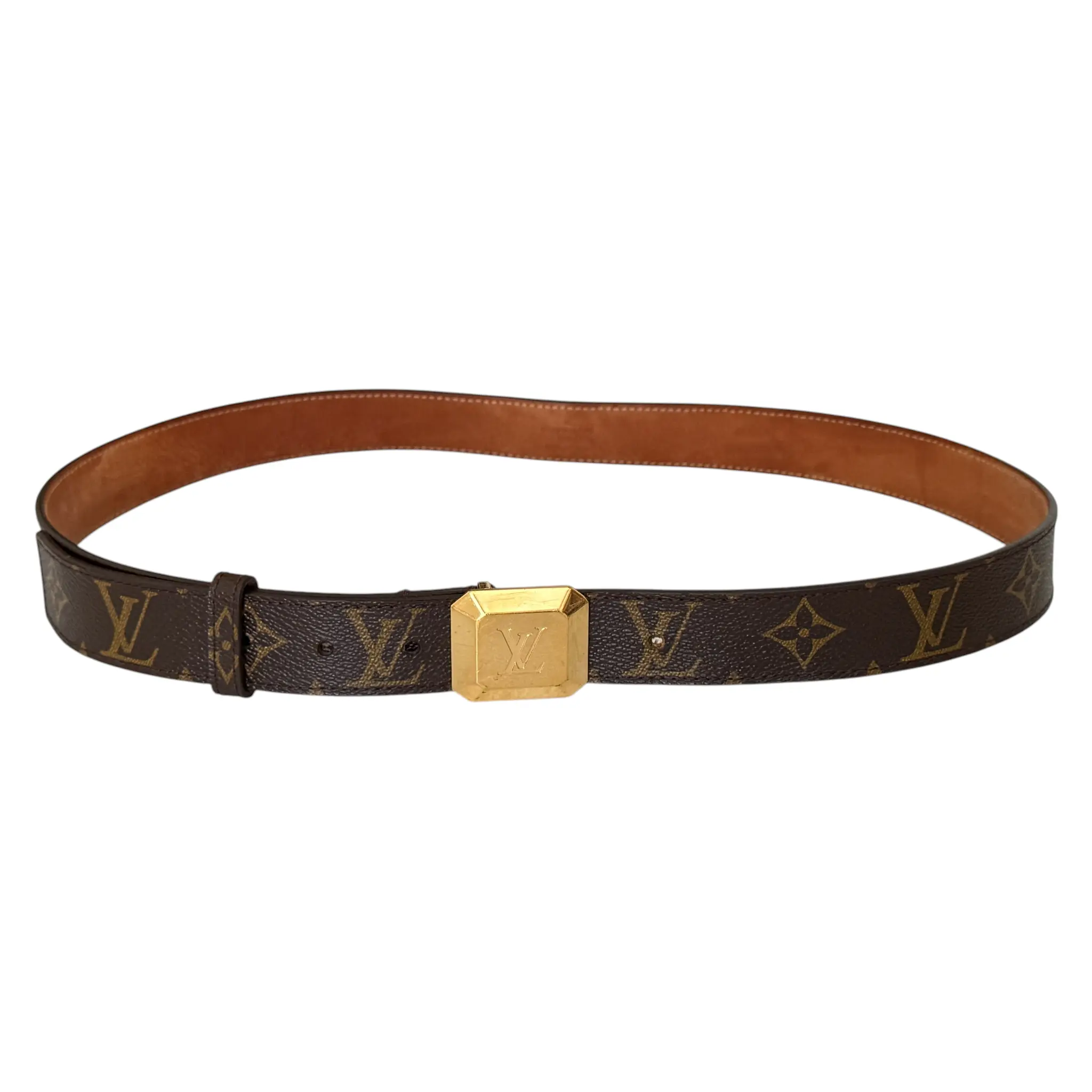 Pre-owned FINAL SALE NO RETURN AND NO CANCEL Louis Vuitton monogram unisex belt M9872 Authentic with COA box dusty size 95 cm 38 inch