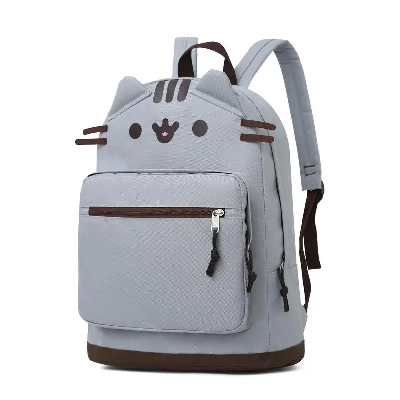 Pusheen Cute Grey Cat Backpack, Large Capacity School Backpack with Multi-Compartment Storage, Padded Shoulder Straps, Casual Travel Daypack for Students