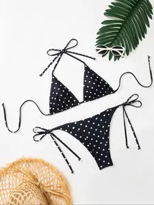 Women's Polka Dot Print Bikini Set, Casual Fashion Chic Swimsuit Set, Ladies Swimwear for Beach Holiday Vacation, Swimsuit Style Bikini, Bikini Outfits