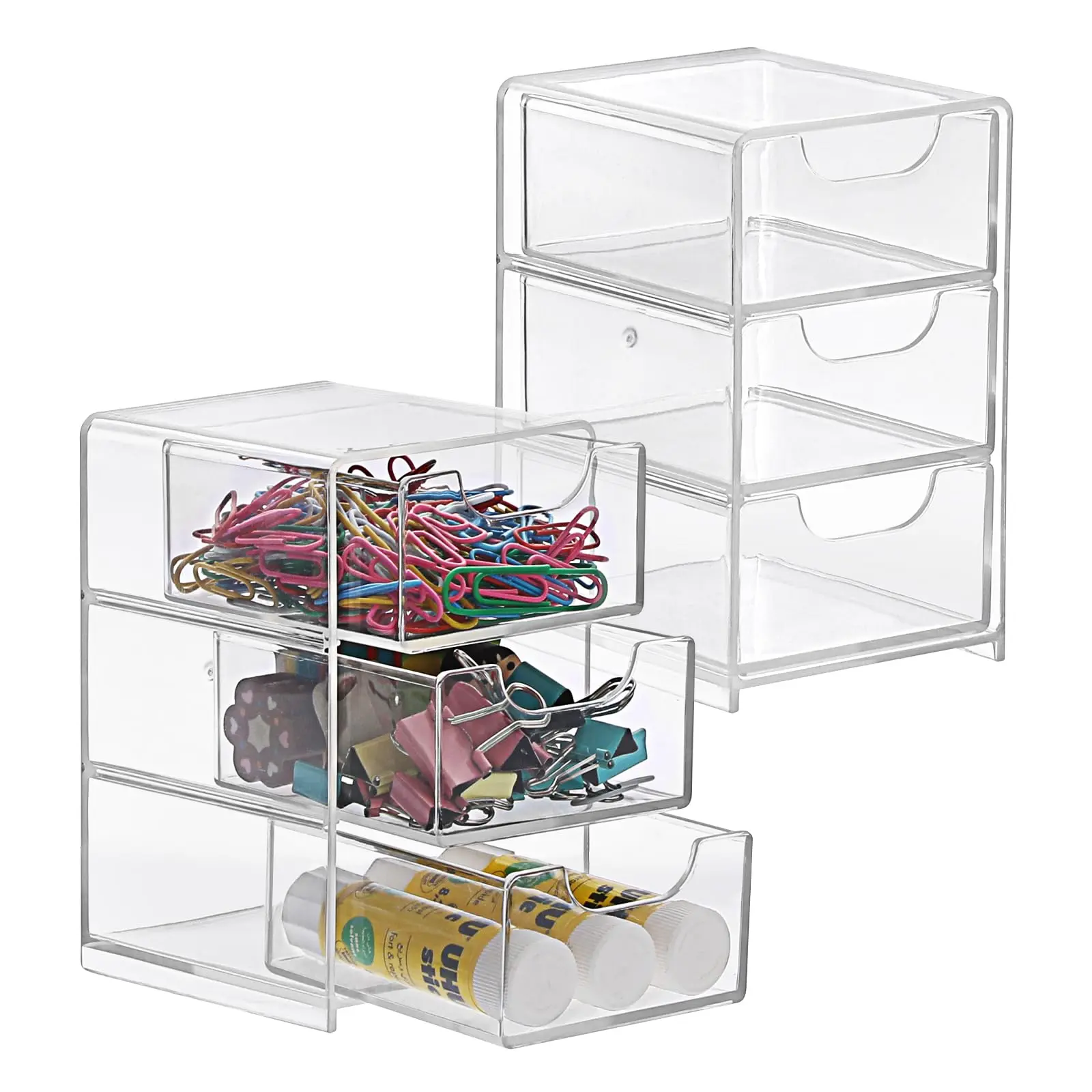 2 Pack Small Storage Organizer With Drawers  3-layer Clear Desktop For Office Supplies Mini Box Desk Makeup Drawer
