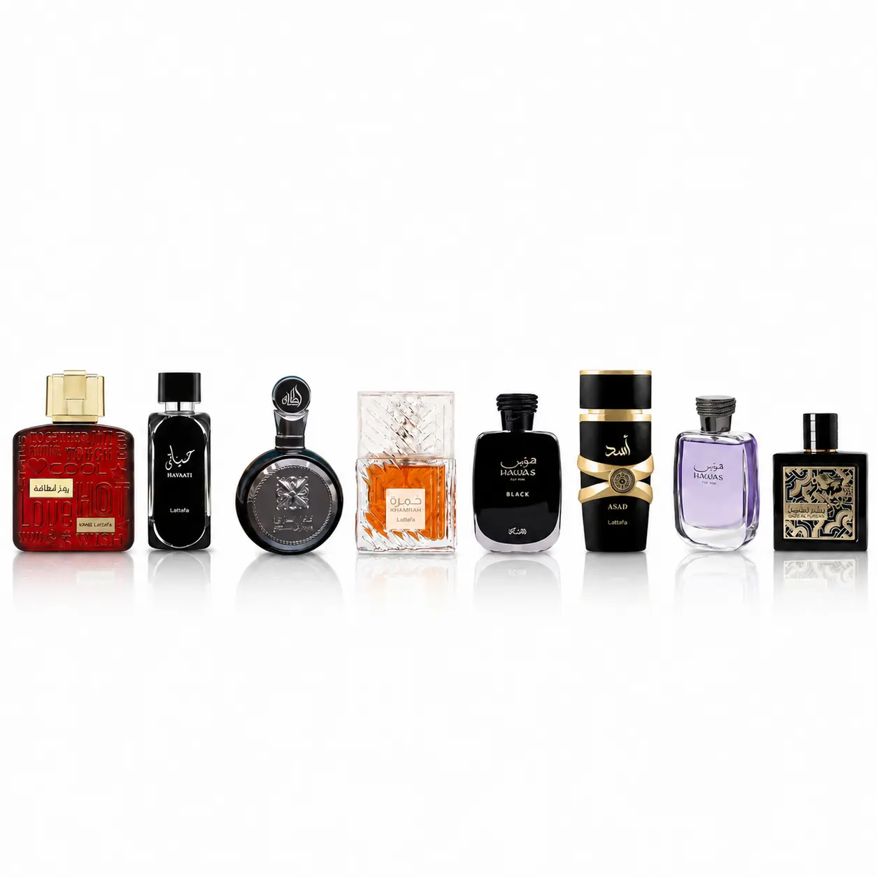 Ramz Lattafa Gold + Hayaati Black by Lattafa + Fakhar Lattafa for Men + Khamrah + Hawas Black + Asad + Hawas for him + Qaed Al Fursan