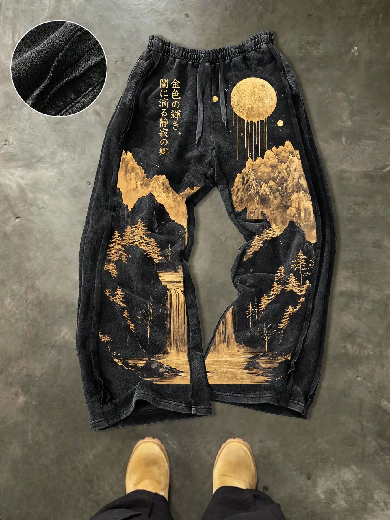 Men's Casual Loose Cotton Pants, Landscape Print, Graphic, Street Style, Streetwear, Drawstring Waist, Ankle Length, All Seasons, Perfect for Gifts