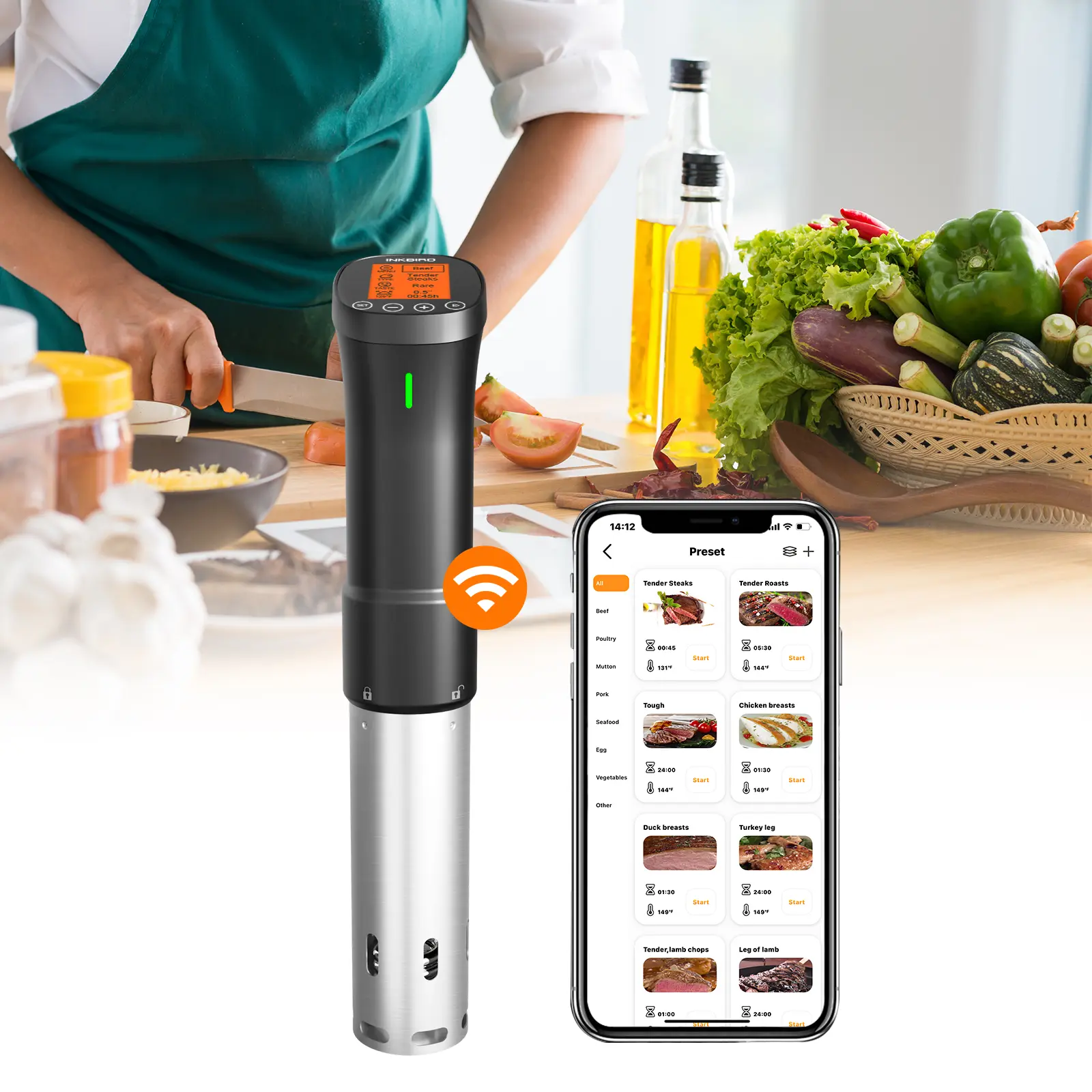 Inkbird Low Temperature Cooking Machine, WIFI Immersion cycler, Suitable for Low Temperature Cooking of Meat and Vegetables, Ultra Silent and Fast Heating, Comes with APP Recipe Timer Alarm Clock, kitchen utensils