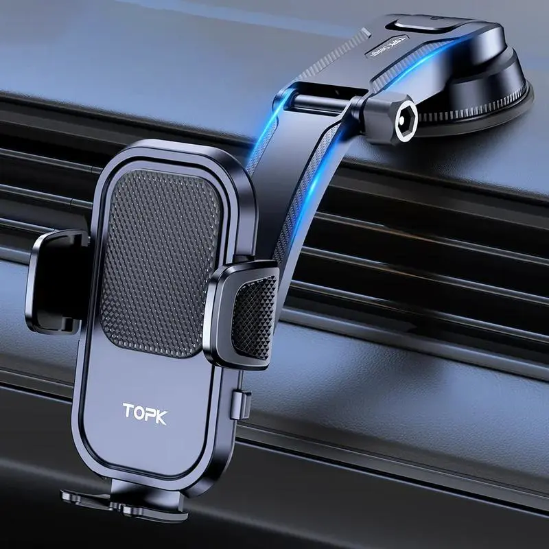 Car Phone Holder with Dashboard Mount - 360° Adjustable Extension Arm, Strong Suction Cup, Universal Secure Grip Cradle for Smartphones & GPS, Tool-Free Set-Up Home Organizer Storage Rack